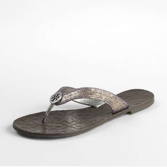 Tory Burch Shoes - Tory Burch metallic silver flip flops